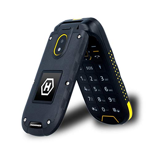 HAMMER Bow+ IP68 2.4" y 1.44" dos pantallas, teléfono de cubierta al aire libre con estación de carga, 3G, 1200mAh, teléfono celular plegable, resistente al agua, resistente al polvo, Dual SIM - Negro