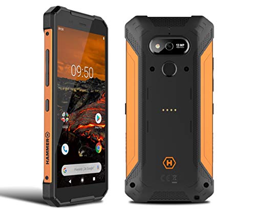 Hammer Explorer 5,7“ HD, Teléfono Celular al Aire Libre, teléfono Inteligente estándar Militar, Mega batería 5000mAh con Carga rápida, LTE 4G, IP69, NFC, Dual SIM - Naranja