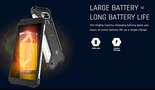 Hammer Explorer 5.7"HD + teléfono Inteligente estándar Militar, Mega batería de 5000 mAh con Carga rápida, NFC, Impermeable/a Prueba de Golpes, LTE 4G, IP69, Dual SIM - Plata