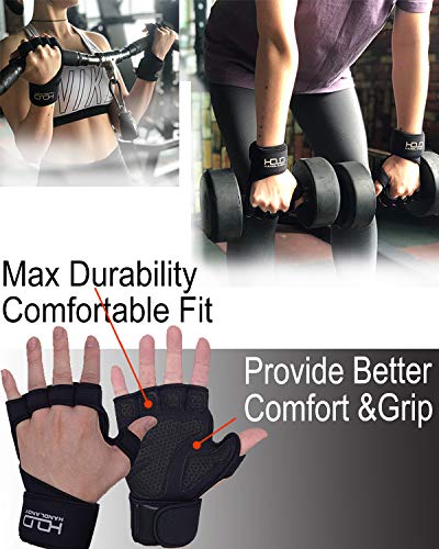 Handlandy Guantes de Gimnasio para Hombres y Mujeres, Guantes de Levantamiento de Peso con Soporte para muñeca, protección Completa de la Palma y Agarre Extra para Entrenamiento, tamaño Medium