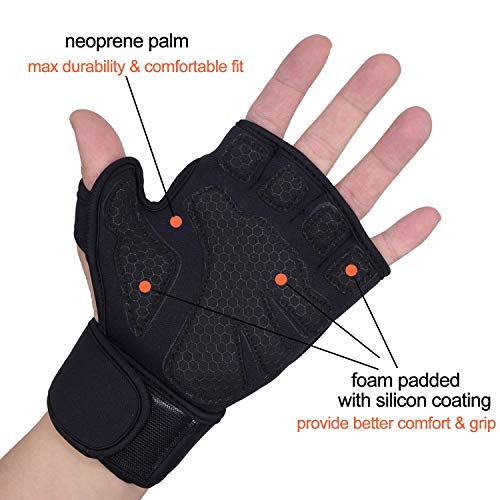 Handlandy Guantes de Gimnasio para Hombres y Mujeres, Guantes de Levantamiento de Peso con Soporte para muñeca, protección Completa de la Palma y Agarre Extra para Entrenamiento, tamaño Medium