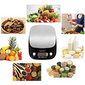 Hanmir Báscula Digital de Cocina Peso de Cocina 10 Kg/ 1 g, Acero Inoxidable, Pantalla LCD, balanza de Cocina, Negro(Baterías Incluidas)