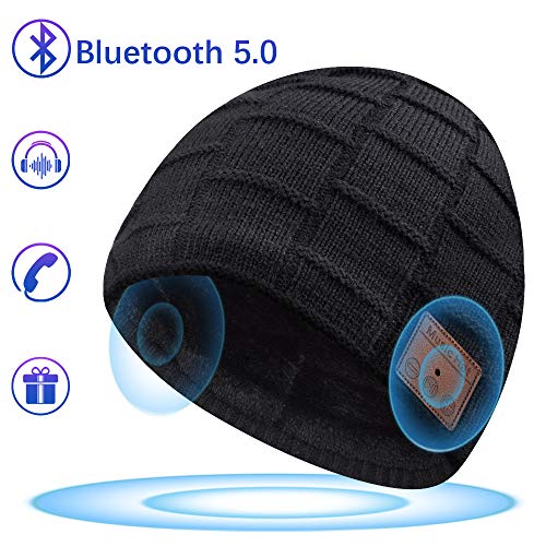 HANPURE Bluetooth Gorro Invierno Hombre Regalos Originales - Gorro con Auriculares Bluetooth 5.0, Gorro de Punto Bluetooth Inalámbrico Música HD, Hombres Mujer Regalos Tecnologicos