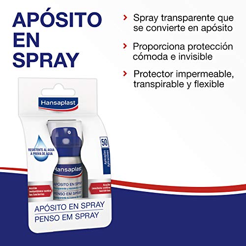Hansaplast Apósito en spray, apósito transparente para una protección invisible, spray desinfectante, transpirable e impermeable para pequeñas heridas, 1 x 32,5 ml