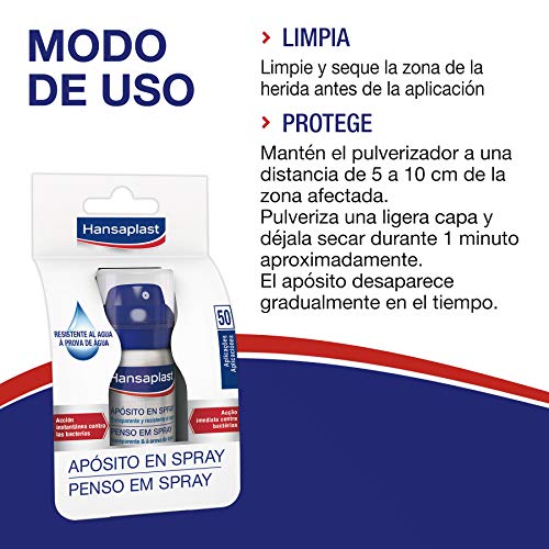 Hansaplast Apósito en spray, apósito transparente para una protección invisible, spray desinfectante, transpirable e impermeable para pequeñas heridas, 1 x 32,5 ml