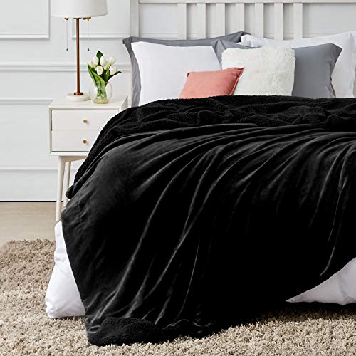 Hansleep Manta Reversible de Franela Sherpa, 130x165 cm Manta Polar para Sofá Cama, 100% Microfibra Cepillada Extra Suave Transpirable - Mantas de Pelo Cálida Acogedor, Negro