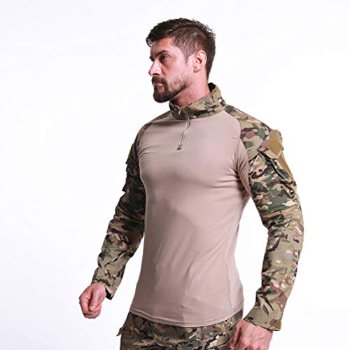 Haobing Hombres Táctico Camisa Manga Larga Respirable Camuflaje Deportes Shirt al Aire Libre Combate Camiseta con Cremallera (Camo #2, CN XL)