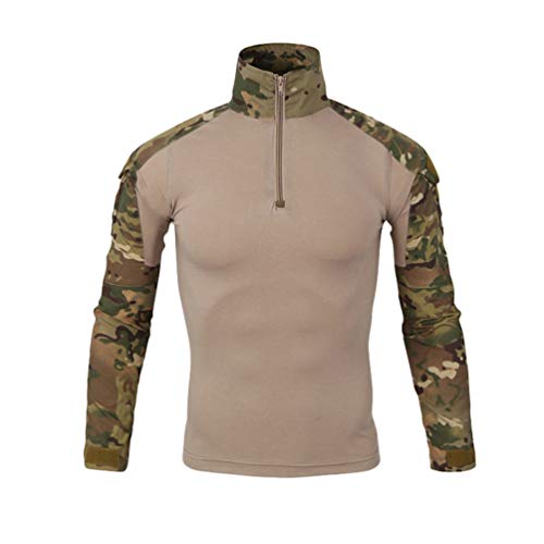 Haobing Hombres Táctico Camisa Manga Larga Respirable Camuflaje Deportes Shirt al Aire Libre Combate Camiseta con Cremallera (Camo #2, CN XL)