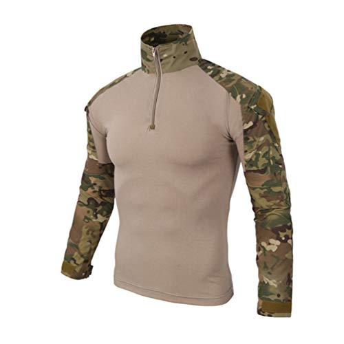 Haobing Hombres Táctico Camisa Manga Larga Respirable Camuflaje Deportes Shirt al Aire Libre Combate Camiseta con Cremallera (Camo #2, CN XL)