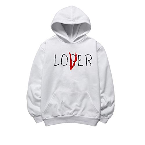 Haobing Sudadera con Capucha para Mujer Partnerlook Hoodies Loser & Lover Pullover Manga Larga con Estampada (Blanco #Encapuchado, CN S)