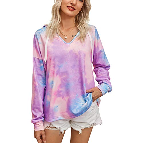 HAOXUAN Anudado Camiseta de Manga Larga Casual v-Cuello de Las Mujeres suéter Flojo con cordón,A,S