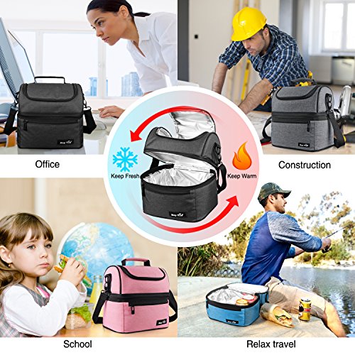 Hap Tim - Bolsa térmica para el almuerzo, tamaño grande, para adultos, hombres, mujeres, niños, doble cubierta para oficina, escuela, picnic rosa