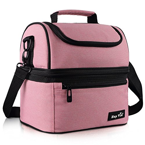Hap Tim - Bolsa térmica para el almuerzo, tamaño grande, para adultos, hombres, mujeres, niños, doble cubierta para oficina, escuela, picnic rosa