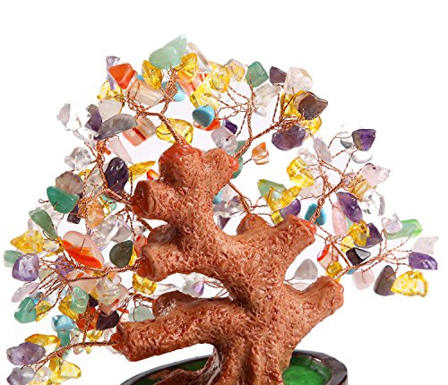 HapiLeap Árbol de Dinero, Gemas Feng Shui Adornos de árbol de Cristal curativo Figuras de árbol, ágata de geoda de Cuarzo Soporte para Oficina, Sala de Estar, decoración de Buena Suerte (Multicolor)