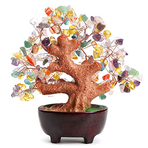 HapiLeap Árbol de Dinero, Gemas Feng Shui Adornos de árbol de Cristal curativo Figuras de árbol, ágata de geoda de Cuarzo Soporte para Oficina, Sala de Estar, decoración de Buena Suerte (Multicolor)