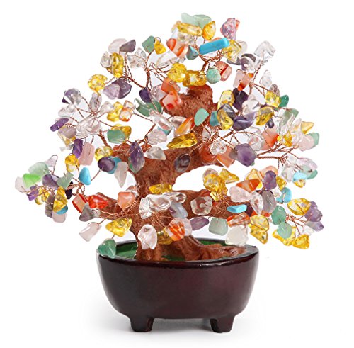 HapiLeap Árbol de Dinero, Gemas Feng Shui Adornos de árbol de Cristal curativo Figuras de árbol, ágata de geoda de Cuarzo Soporte para Oficina, Sala de Estar, decoración de Buena Suerte (Multicolor)