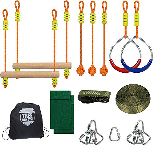 HAPPYPIE Ninja Slackline Monkey Bar Kit Outdoor Tree Hanging Obstacles Line Accessories Play Set for Kids