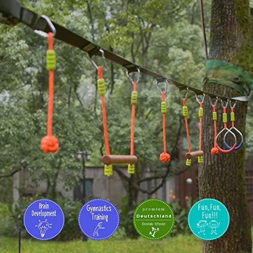 HAPPYPIE Ninja Slackline Monkey Bar Kit Outdoor Tree Hanging Obstacles Line Accessories Play Set for Kids