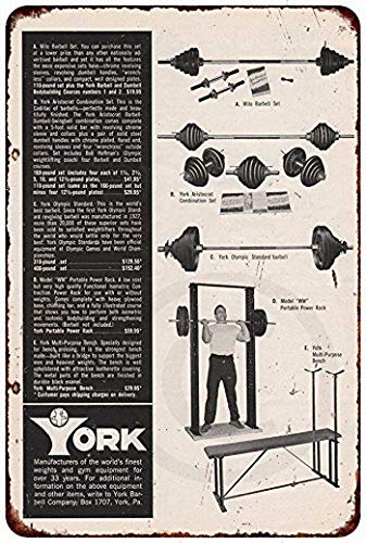 Harvesthouse York Barbell Gym Equipment Wall Art Rogue Fitness Reproduction Metal Sign 8 x 12 by