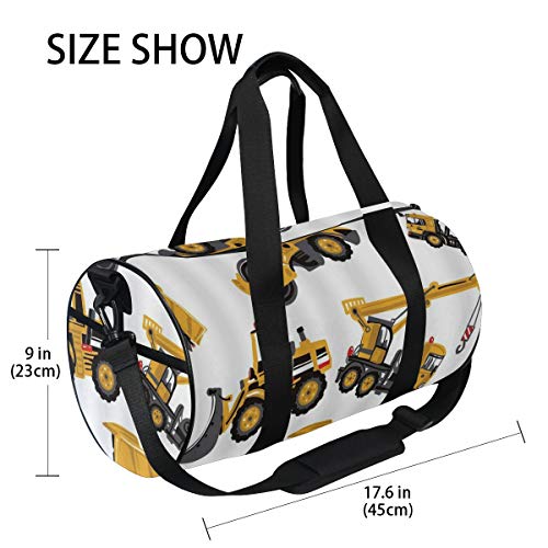 HARXISE Construcción Camión Excavadora Dibujos animados Amarillo Niños Niños Maquinaria，Bolsa de equipaje de viaje Deporte Lienzo ligero Equipaje de fitness Bolso de tambor Desmontable