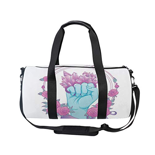 HARXISE Figura de mano de mujer como puño levantado para la igualdad de género Poder femenino，Bolsa de equipaje de viaje Deporte Lienzo ligero Equipaje de fitness Bolso de tambor Desmontable