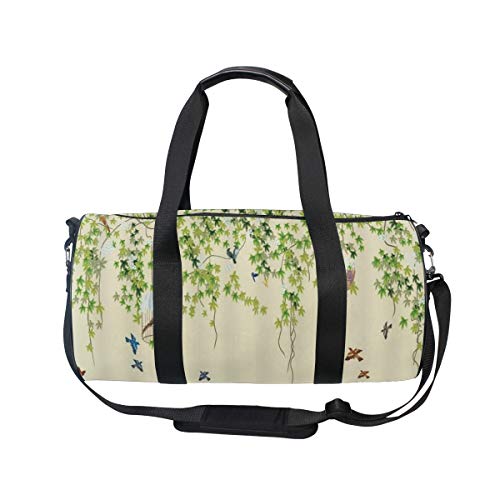 HARXISE Ivy Retro Naturaleza Illusrtation Jaula para pájaros Colgando Planta de vid con hojas frescas Floretes Aves Volar，Bolsa de equipaje de viaje Deporte Lienzo ligero Equipaje Desmontable