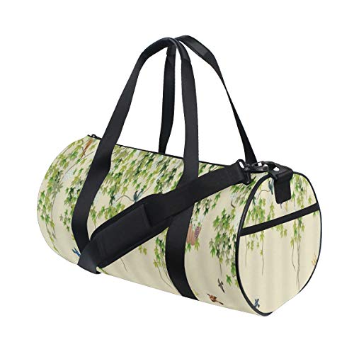 HARXISE Ivy Retro Naturaleza Illusrtation Jaula para pájaros Colgando Planta de vid con hojas frescas Floretes Aves Volar，Bolsa de equipaje de viaje Deporte Lienzo ligero Equipaje Desmontable