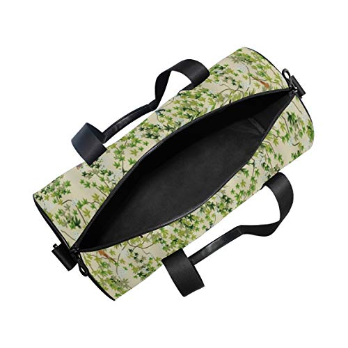 HARXISE Ivy Retro Naturaleza Illusrtation Jaula para pájaros Colgando Planta de vid con hojas frescas Floretes Aves Volar，Bolsa de equipaje de viaje Deporte Lienzo ligero Equipaje Desmontable