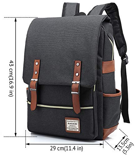 HASAGEI Mochila Casual de Lona Mochila del Ordenador Portátil Mochila Escolar Vuelta al Cole para Hombre y Mujer (Negro)