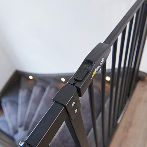 Hauck Close N Stop - Puerta de Seguridad con Extensión de 9 cm, para Puertas y Escaleras 84-89 cm, Sin Agujeros, Combinable con Y-Spindel Para Barandillas, Negro/Gris Marengo