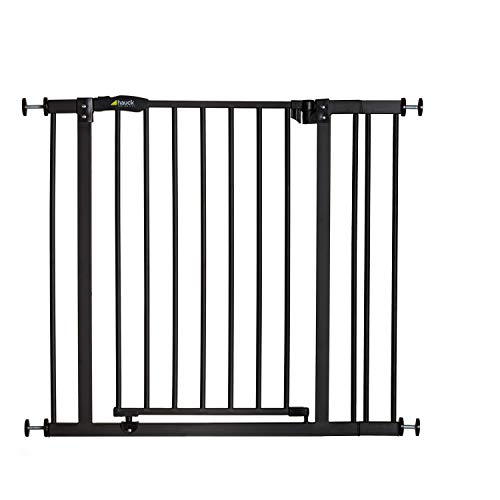 Hauck Close N Stop - Puerta de Seguridad con Extensión de 9 cm, para Puertas y Escaleras 84-89 cm, Sin Agujeros, Combinable con Y-Spindel Para Barandillas, Negro/Gris Marengo