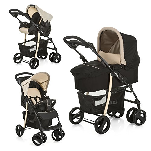 Hauck Shopper SLX trioset - Coche de bebes 3 piezas de capazo, de 0 meses hasta 25 kg, botellero, facil y comodo plegado, sillita y grupo 0+, negro/beige