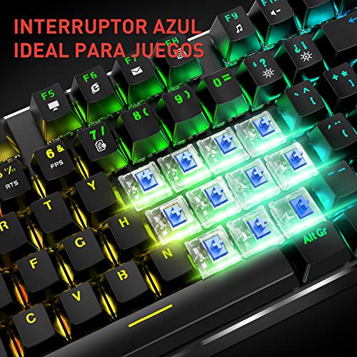 havit Teclado mecánico Gaming y ratón Español Teclados Gaming con Cable, Azul Anti-Efecto Fantasma de 105 Teclas, Ratón Gaming programable, Negro