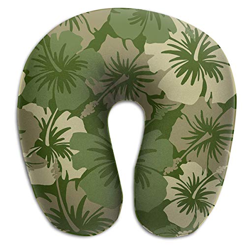 Hawaiian Floral Olive Green U-Shaped Pillow Get Wrapped in Extreme Comfort with The Comfort Master Almohada de Viaje con Memory Foam Pillow Provides Relief and Support for Travel Office Home Neck Pain