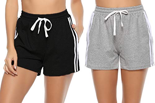 Hawiton Pantalones Cortos de Deporte para Mujer Pantalones Deportivos de Algodón Verano Fitness Jogging