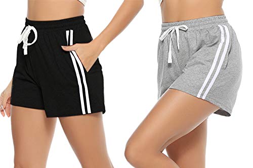 Hawiton Pantalones Cortos de Deporte para Mujer Pantalones Deportivos de Algodón Verano Fitness Jogging