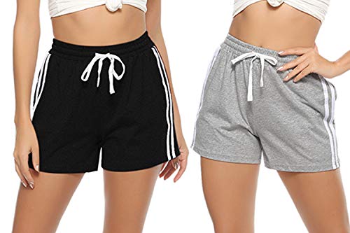 Hawiton Pantalones Cortos de Deporte para Mujer Pantalones Deportivos de Algodón Verano Fitness Jogging