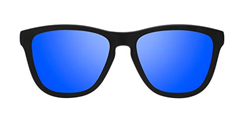 HAWKERS Gafas de Sol ONE Carbon Black, para Hombre y Mujer, con Montura Negra Mate y Lente Azul Efecto Espejo, Protección UV400