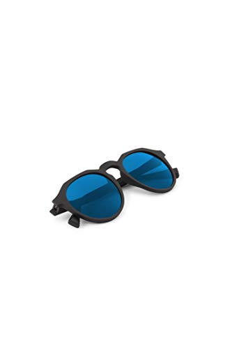 HAWKERS · Gafas de Sol Warwick Carbon Black, para Hombre y Mujer, un clásico renovado que combina montura en negro mate y lentes azules con efecto espejo, Protección UV400