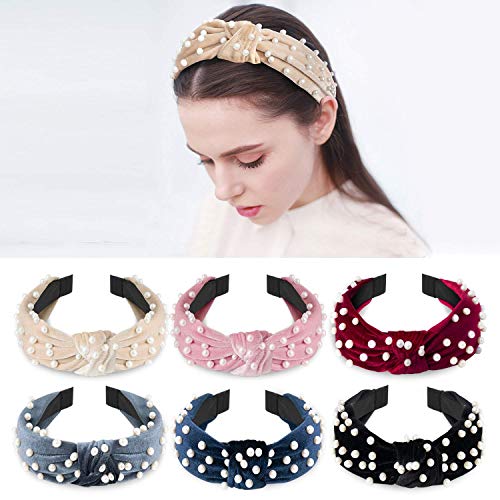 HBselect Diademas Nudo Perlas 6pcs Para Chica Mujer Terciopelo Diademas Turbantes Accesorios Para El Cabello