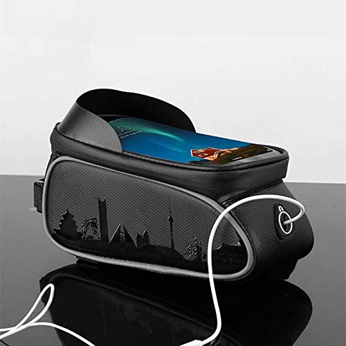 Hchao Bolsa de Tubo Superior de Bicicleta de Carcasa Dura, Pantalla táctil Sensible al teléfono móvil TPU, con Visera, Compatible con teléfonos móviles de Menos de 6,5 Pulgadas, Negro.