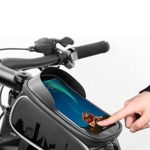 Hchao Bolsa de Tubo Superior de Bicicleta de Carcasa Dura, Pantalla táctil Sensible al teléfono móvil TPU, con Visera, Compatible con teléfonos móviles de Menos de 6,5 Pulgadas, Negro.