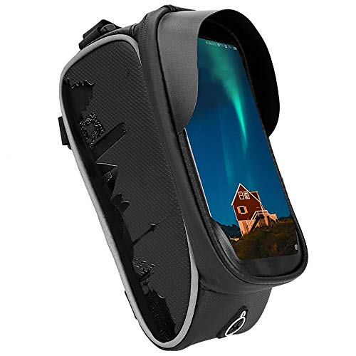 Hchao Bolsa de Tubo Superior de Bicicleta de Carcasa Dura, Pantalla táctil Sensible al teléfono móvil TPU, con Visera, Compatible con teléfonos móviles de Menos de 6,5 Pulgadas, Negro.