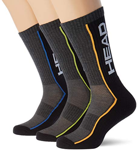 Head Performance Crew Socks (3 Pack) Calcetines de tenis, Gris Medio/Negro, 43/46 (Pack de 3) Unisex adulto