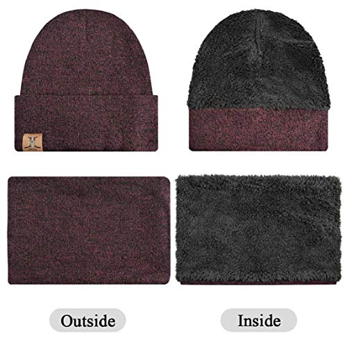 heekpek Bufanda Gorro Guantes para Hombre Invierno Regalos para Hombre Mujer Unisexo Set de Bufanda Conjunto de Guantes de Punto BufaSombrero de Invierno Gorras Con Bufanda (Rojo)