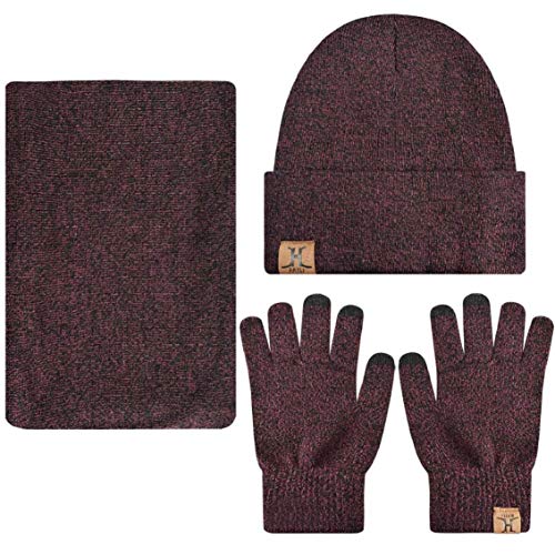 heekpek Bufanda Gorro Guantes para Hombre Invierno Regalos para Hombre Mujer Unisexo Set de Bufanda Conjunto de Guantes de Punto BufaSombrero de Invierno Gorras Con Bufanda (Rojo)