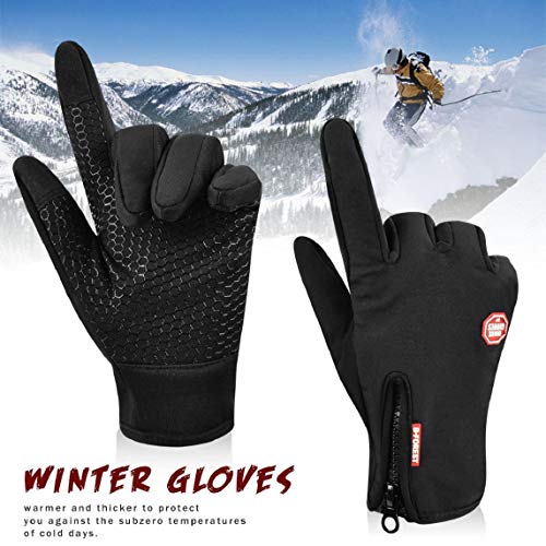 heekpek Guantes de Deportes de Invierno para Hombre Guantes de PU Cálidos con Forro de Lana Gruesa Cremallera Trasera Adicional Guantes de Pantalla Táctil (Negro, M)