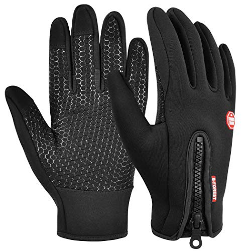 heekpek Guantes de Deportes de Invierno para Hombre Guantes de PU Cálidos con Forro de Lana Gruesa Cremallera Trasera Adicional Guantes de Pantalla Táctil (Negro, M)