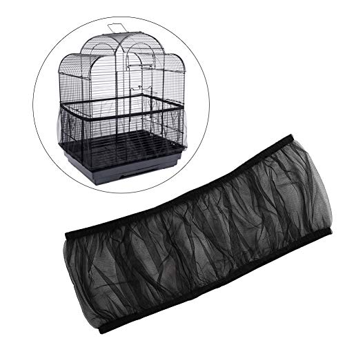 HEEPDD Cubierta de Jaula de pájaros, Malla de Nylon Universal Mascotas Aves Loro Jaula Cobertor de Semillas Cubierta Concha Suave Ventilada Jaula de pájaros Falda L Tamaño (Negro)