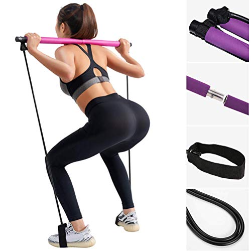 HEITIGN Kit de Barra de Pilates Portátil Banda de Resistencia Ejercicio de Yoga Palo de Pilates con Presilla para Yoga Estiramiento Esculpir Torcer Barra de Abdominales Rosa